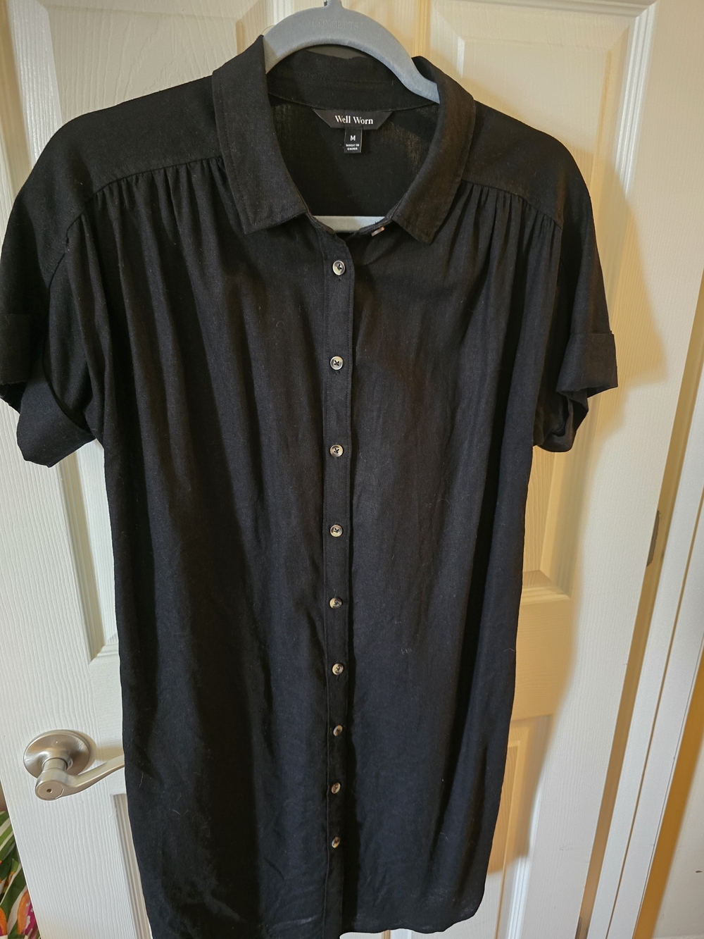 Linen Black Button-Front Dress Women's Medium